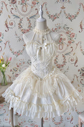 Ivory Tube Top Sleeveless Blowknot Ruffled Sweet Lolita Tiered Dress